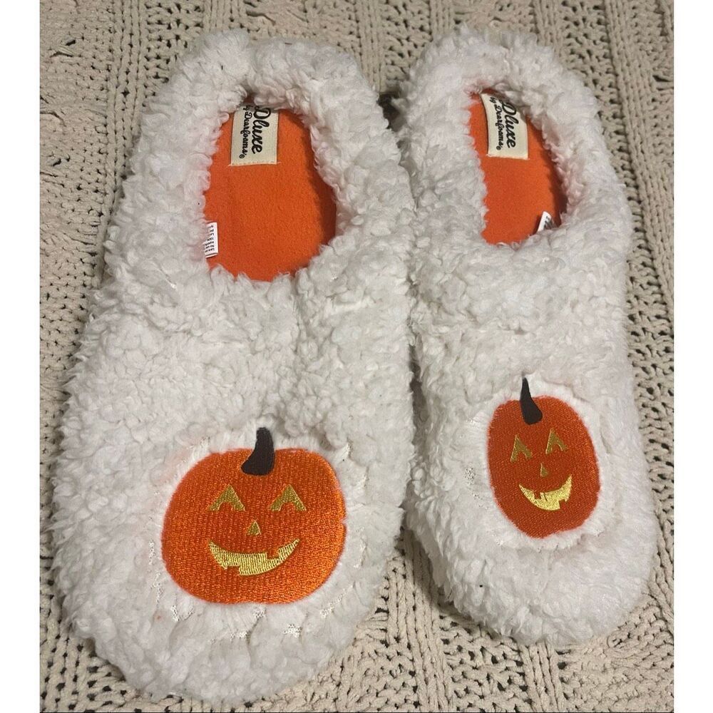 Pumpkin Cozy Slippers Dluxe by Dearfoams Womans Pumpkin Slide Slippers NWT XL
